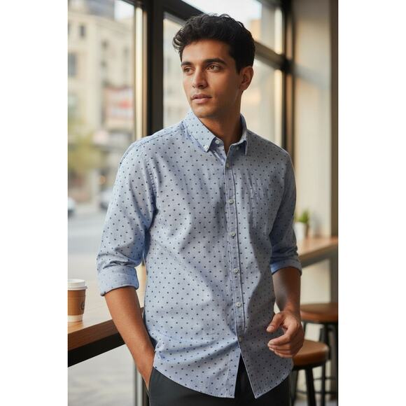 NWT Claiborne Men's Light Blue with Navy Accents Stretch Causal Shirts 2XL - Picture 1 of 6